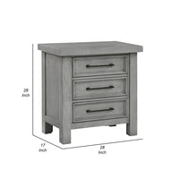 Daisy Nightstand, Gray Mango Veneer, 3 Drawers, Bronze Metal Knobs -BM336314