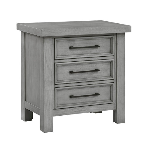 Daisy Nightstand, Gray Mango Veneer, 3 Drawers, Bronze Metal Knobs -BM336314