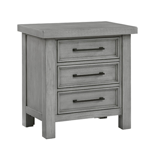 Daisy Nightstand, Gray Mango Veneer, 3 Drawers, Bronze Metal Knobs -BM336314