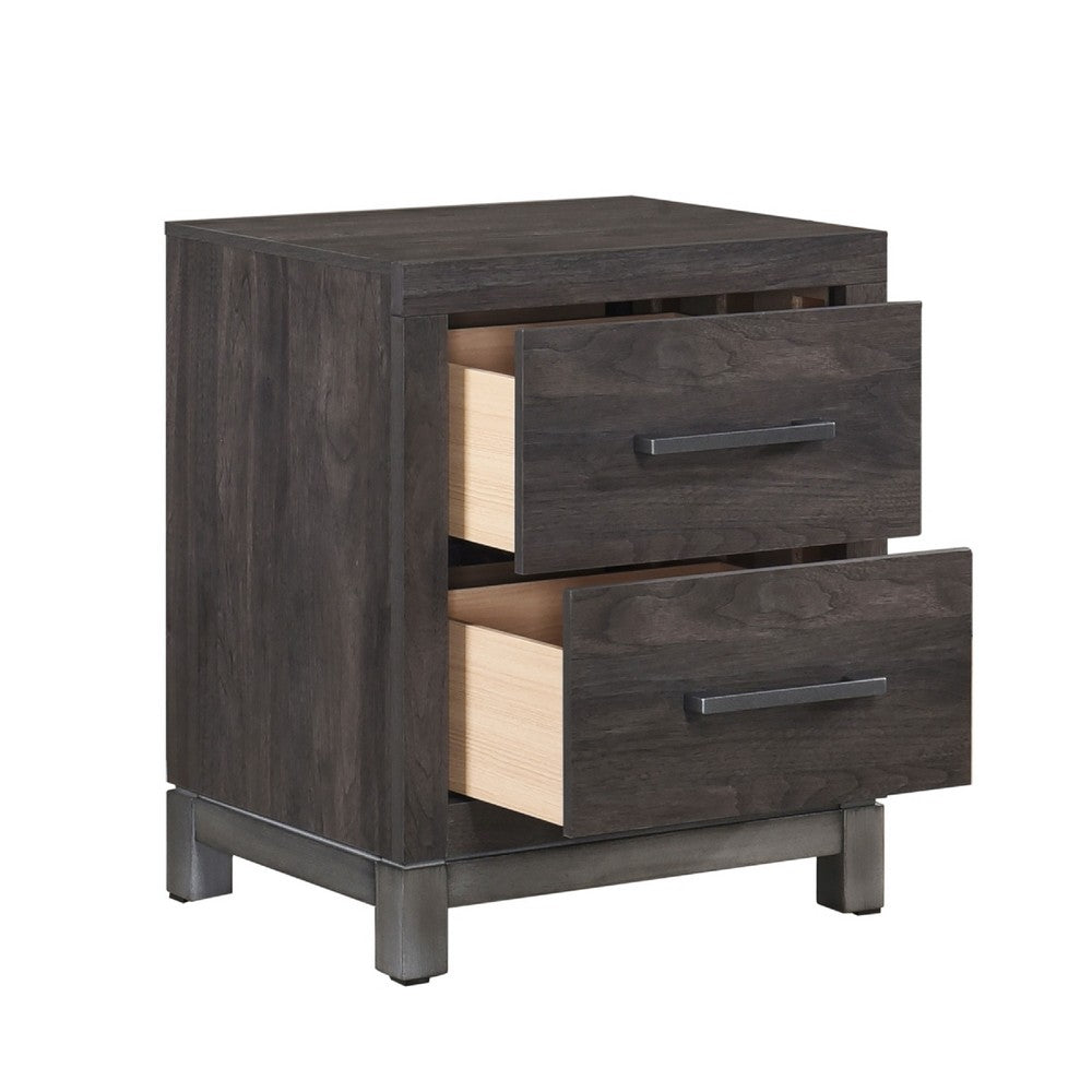 Deena 2 Drawer Nightstand, 25 Inch, Brown Gray Melamine Veneer -BM336317