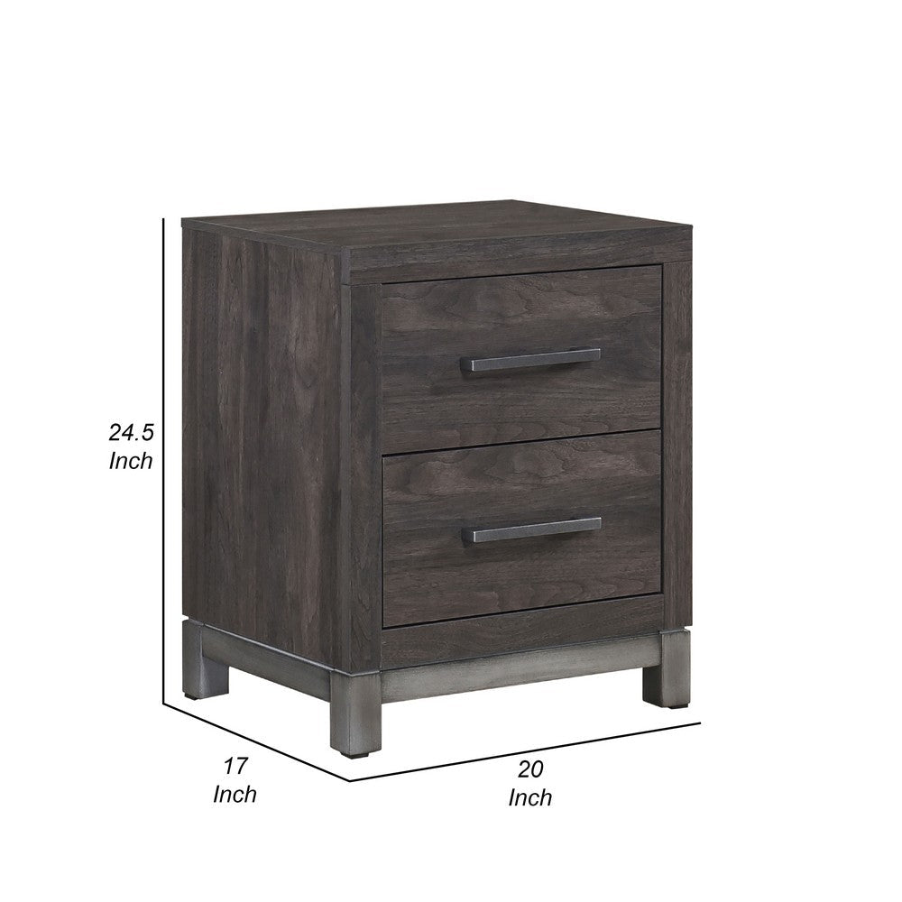 Deena 2 Drawer Nightstand, 25 Inch, Brown Gray Melamine Veneer -BM336317