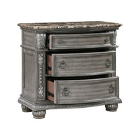Toga 3 Drawer Nightstand, Gray Acacia Wood Carved Details, 35 Inch -BM336323