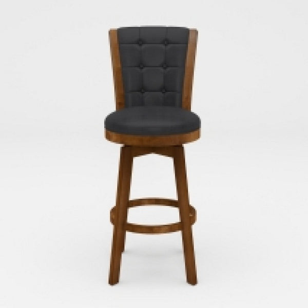 Core Set of 2 Swivel Counter Stool Chairs, Brown, Black Faux Leather -BM336326
