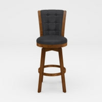 Core Set of 2 Swivel Barstool Chairs, Brown Wood, Black Faux Leather -BM336327