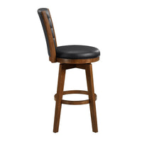 Core Set of 2 Swivel Barstool Chairs, Brown Wood, Black Faux Leather -BM336327
