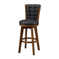 Core Set of 2 Swivel Barstool Chairs, Brown Wood, Black Faux Leather -BM336327