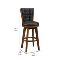 Core Set of 2 Swivel Barstool Chairs, Brown Wood, Black Faux Leather -BM336327