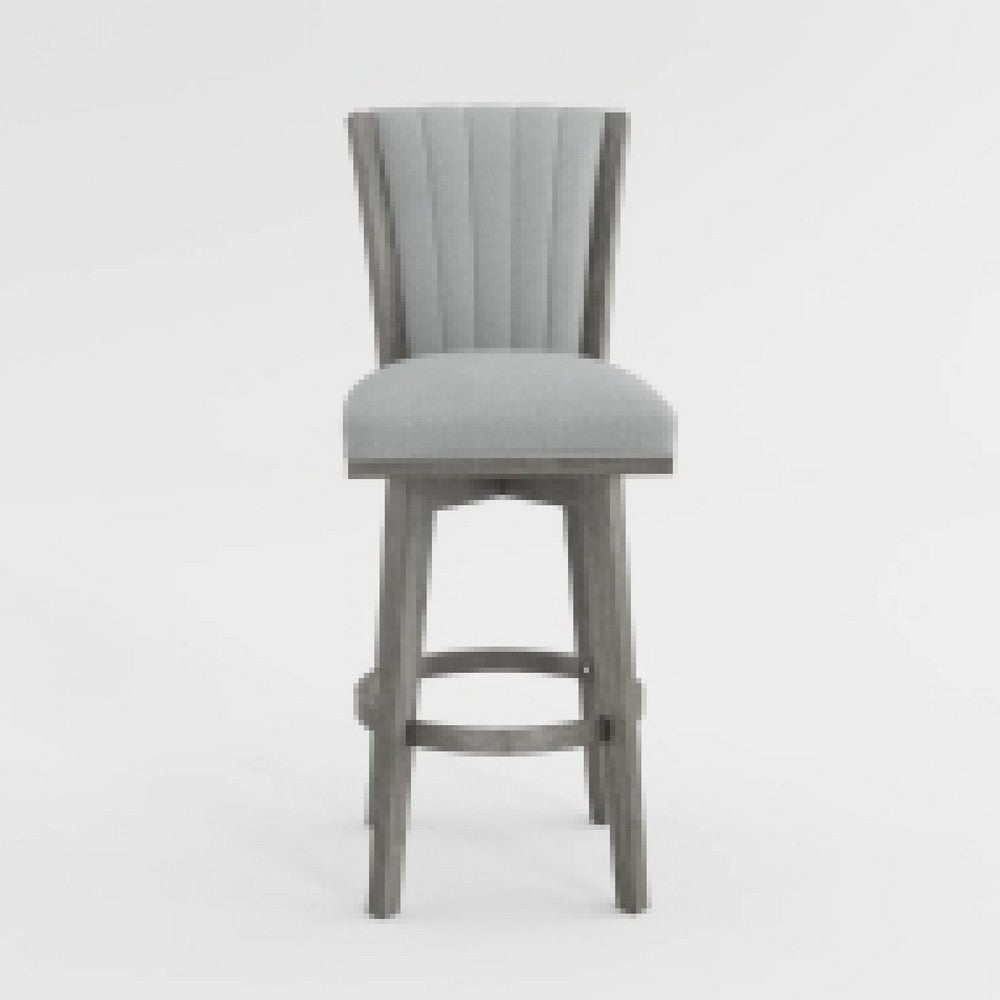 Core Set of 2 Swivel Counter Stool Chairs, Gray, Channel Tufted Velvet -BM336328