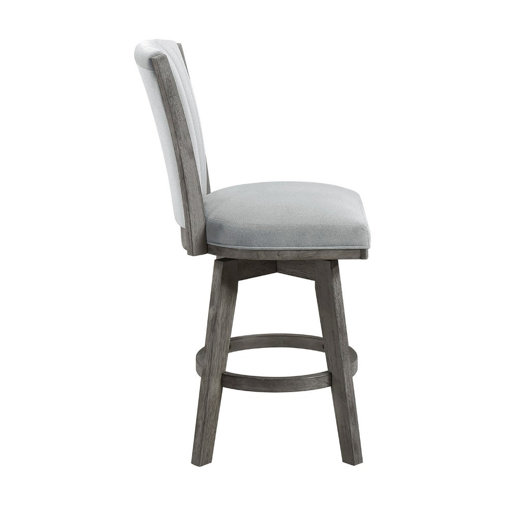 Core Set of 2 Swivel Counter Stool Chairs, Gray, Channel Tufted Velvet -BM336328