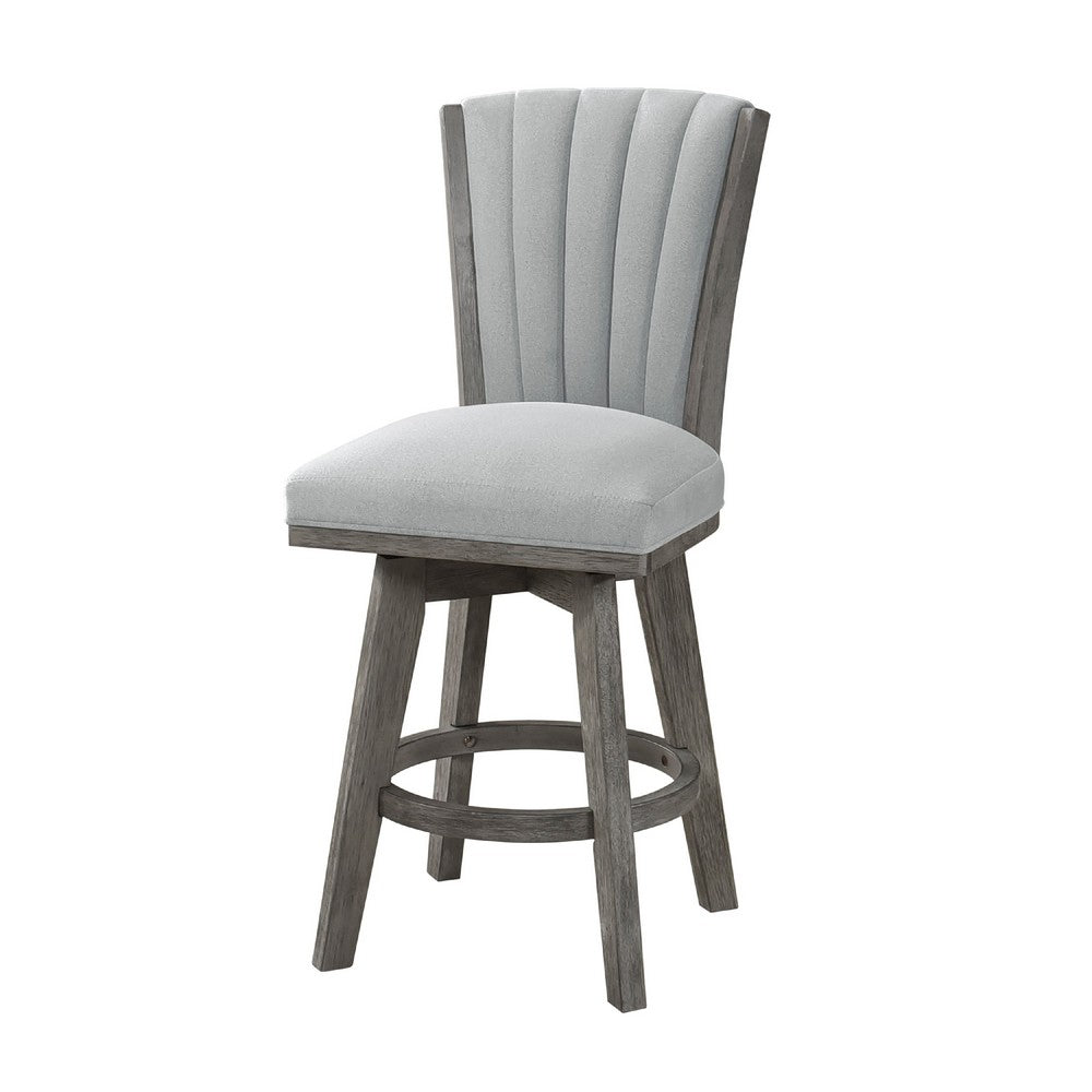Core Set of 2 Swivel Counter Stool Chairs, Gray, Channel Tufted Velvet -BM336328