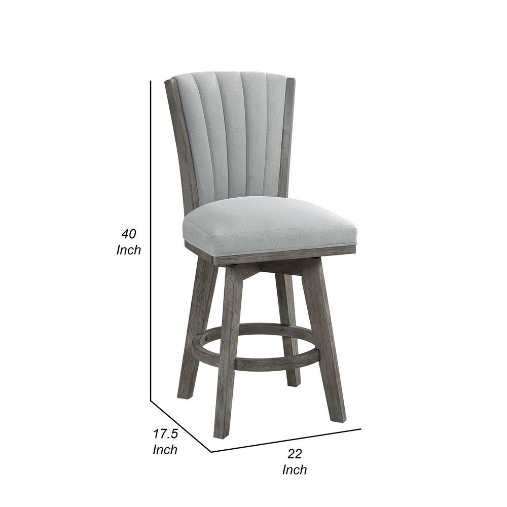 Core Set of 2 Swivel Counter Stool Chairs, Gray, Channel Tufted Velvet -BM336328