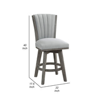 Core Set of 2 Swivel Counter Stool Chairs, Gray, Channel Tufted Velvet -BM336328