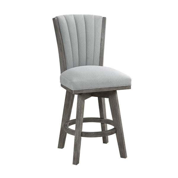 Core Set of 2 Swivel Counter Stool Chairs, Gray, Channel Tufted Velvet -BM336328