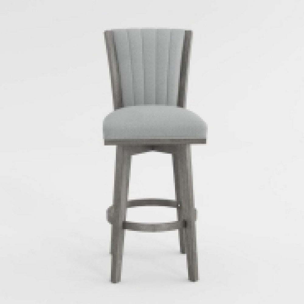 Core Set of 2 Swivel Barstool Chairs, Gray Wood, Channeled Velvet -BM336329