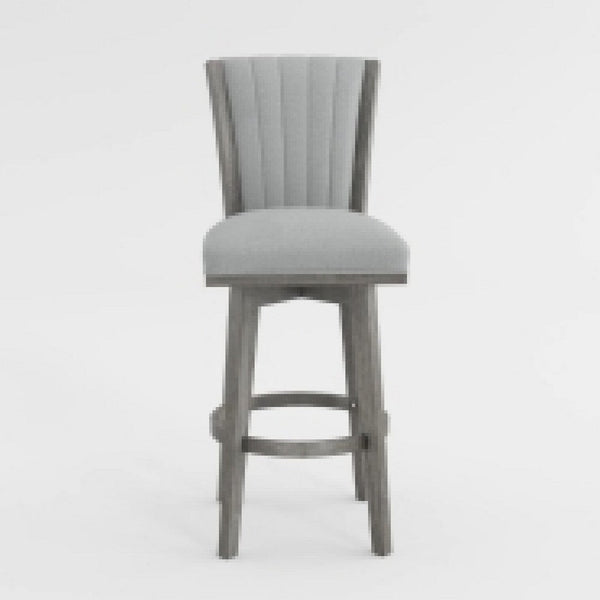 Core Set of 2 Swivel Barstool Chairs, Gray Wood, Channeled Velvet -BM336329