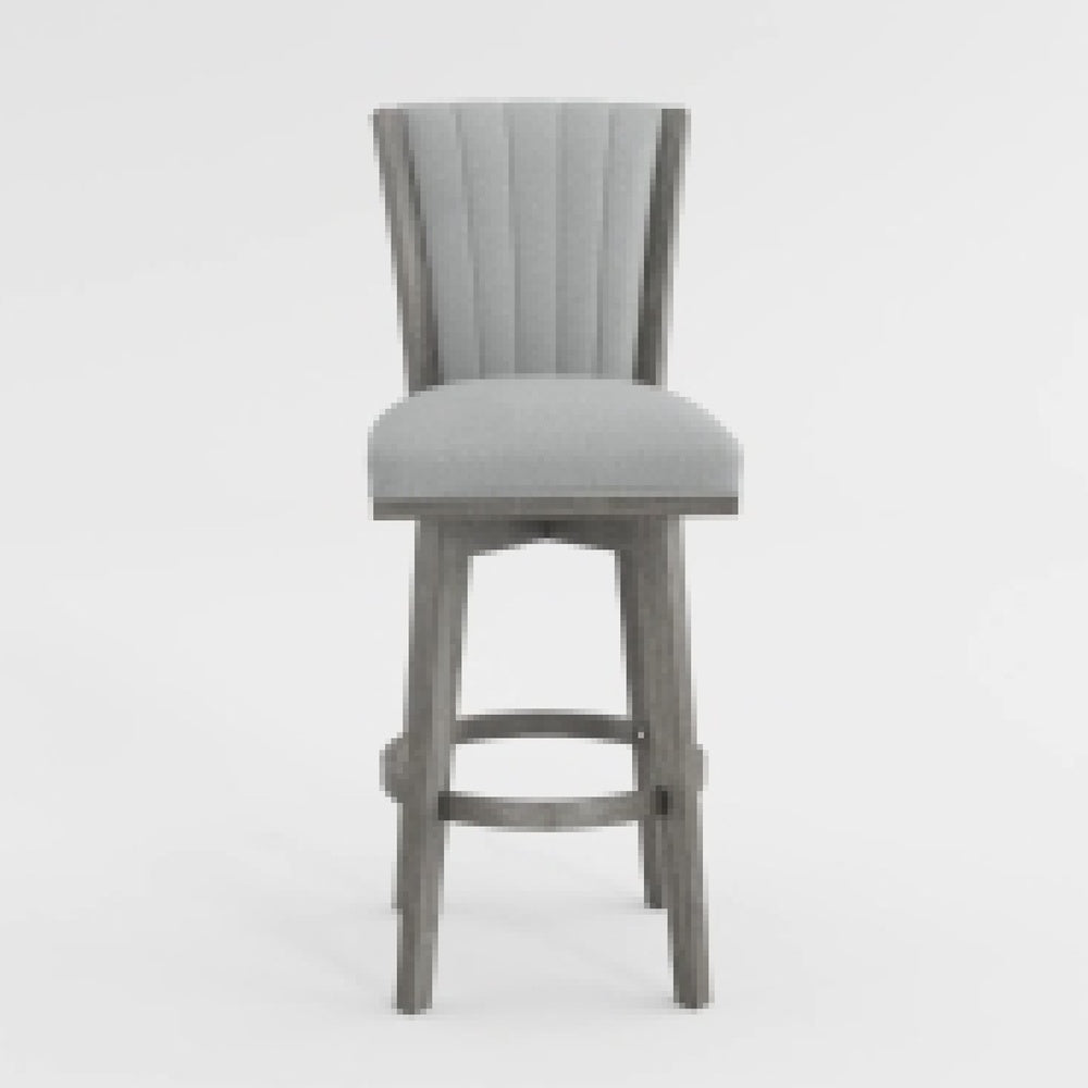 Core Set of 2 Swivel Barstool Chairs, Gray Wood, Channeled Velvet -BM336329