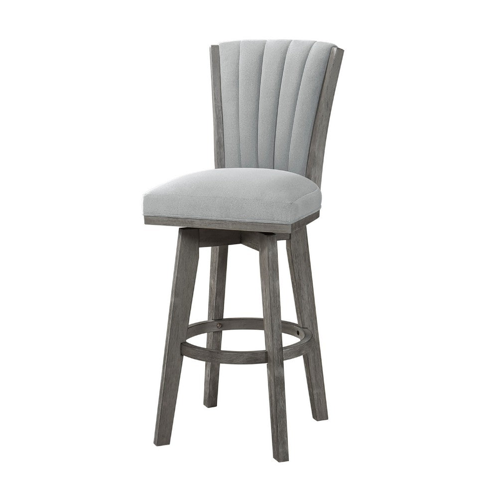 Core Set of 2 Swivel Barstool Chairs, Gray Wood, Channeled Velvet -BM336329