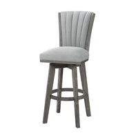 Core Set of 2 Swivel Barstool Chairs, Gray Wood, Channeled Velvet -BM336329