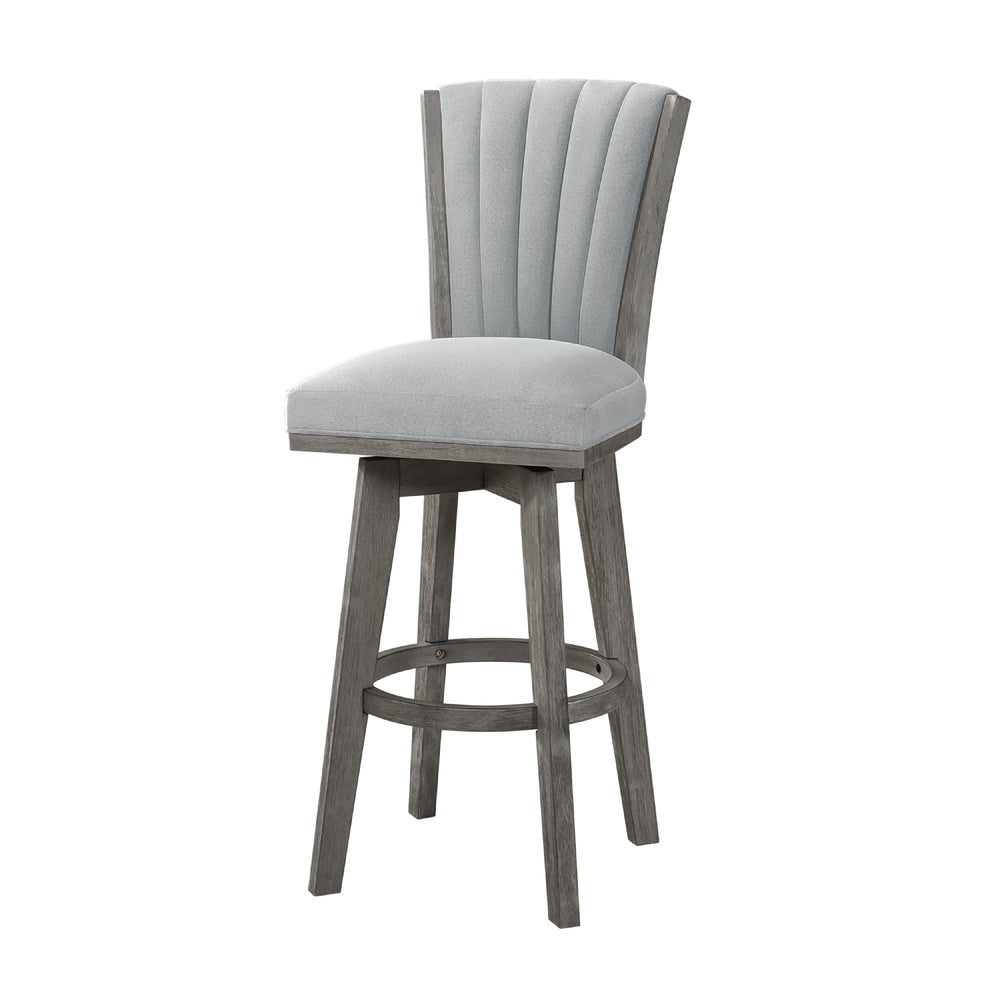 Core Set of 2 Swivel Barstool Chairs, Gray Wood, Channeled Velvet -BM336329