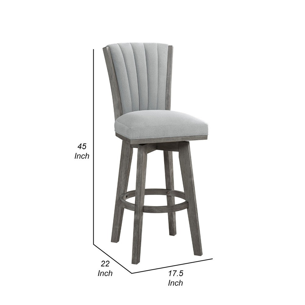 Core Set of 2 Swivel Barstool Chairs, Gray Wood, Channeled Velvet -BM336329