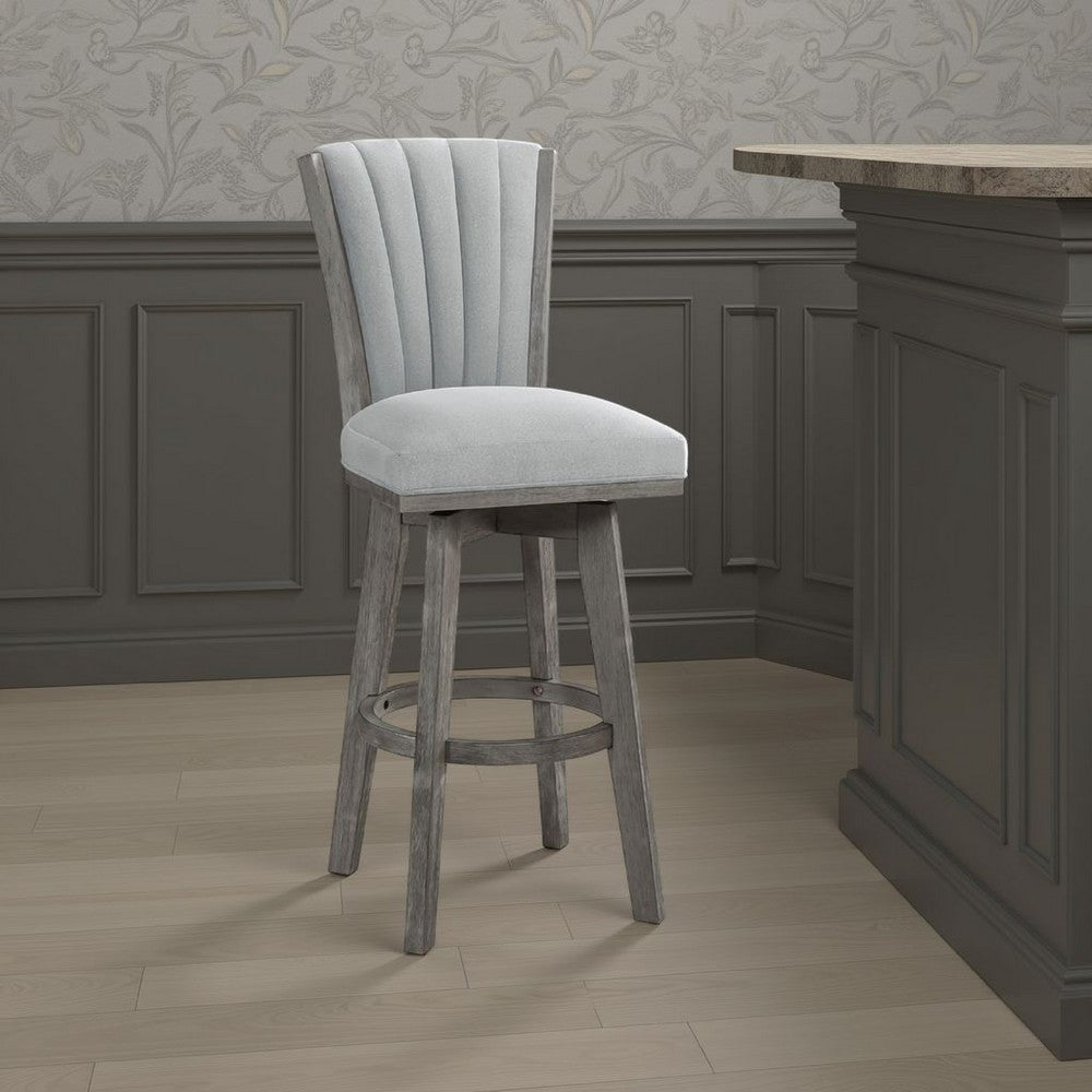 Core Set of 2 Swivel Barstool Chairs, Gray Wood, Channeled Velvet -BM336329