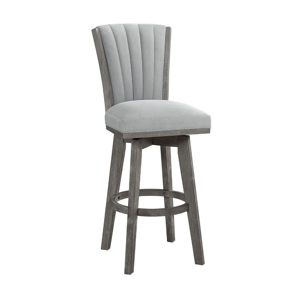 Core Set of 2 Swivel Barstool Chairs, Gray Wood, Channeled Velvet -BM336329