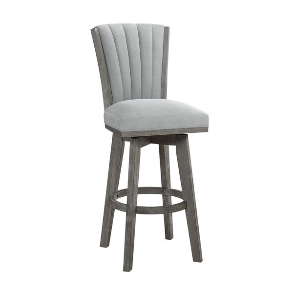 Core Set of 2 Swivel Barstool Chairs, Gray Wood, Channeled Velvet -BM336329