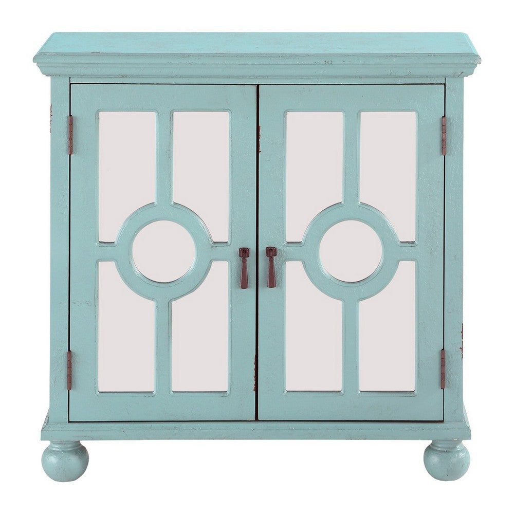 Anik Accent Cabinet, 2 Mirror Inlaid Glass Door, Aqua Green Wood -BM336330