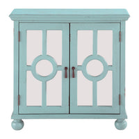 Anik Accent Cabinet, 2 Mirror Inlaid Glass Door, Aqua Green Wood -BM336330