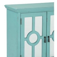 Anik Accent Cabinet, 2 Mirror Inlaid Glass Door, Aqua Green Wood -BM336330