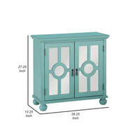 Anik Accent Cabinet, 2 Mirror Inlaid Glass Door, Aqua Green Wood -BM336330
