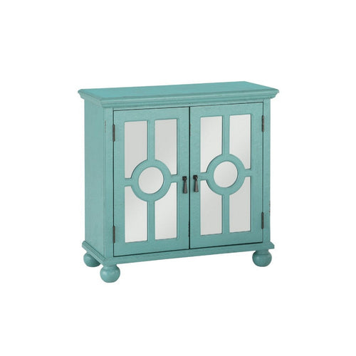 Anik Accent Cabinet, 2 Mirror Inlaid Glass Door, Aqua Green Wood -BM336330