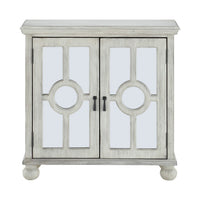 Anik Accent Cabinet, 2 Mirror Inlaid Glass Door, Antique White Wood -BM336331