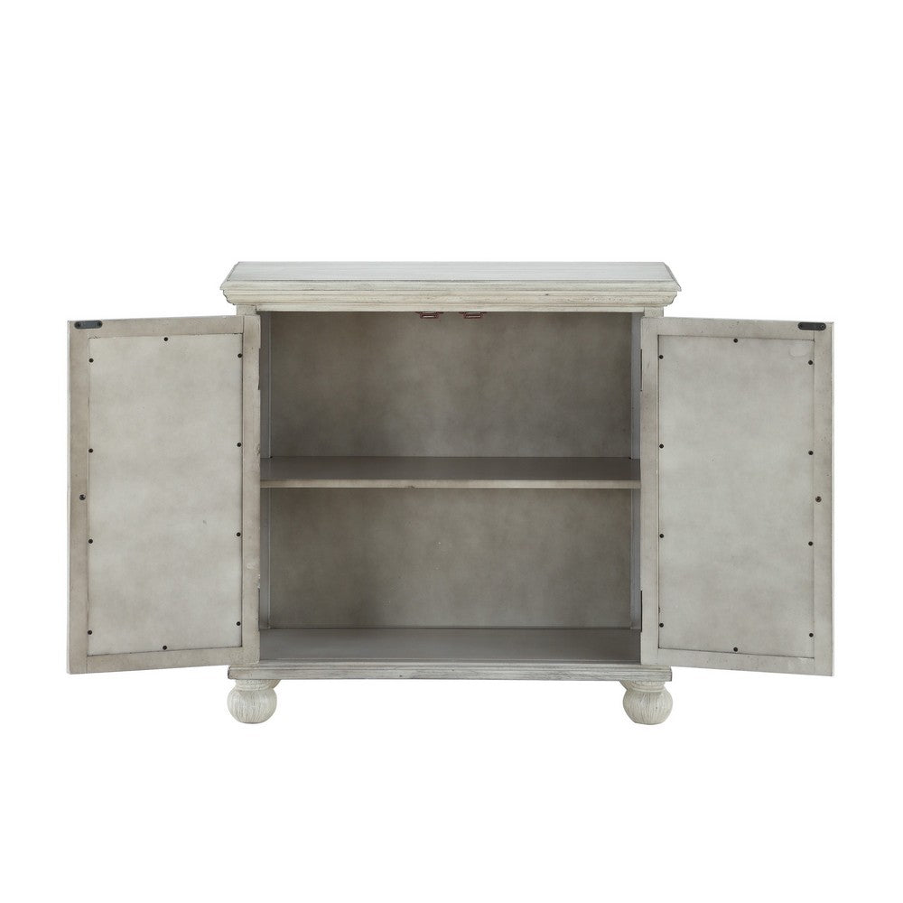 Anik Accent Cabinet, 2 Mirror Inlaid Glass Door, Antique White Wood -BM336331