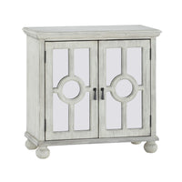 Anik Accent Cabinet, 2 Mirror Inlaid Glass Door, Antique White Wood -BM336331