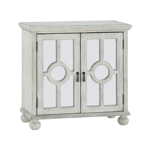 Anik Accent Cabinet, 2 Mirror Inlaid Glass Door, Antique White Wood -BM336331