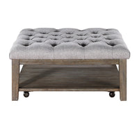 Bori Coffee Table Ottoman, 39 Inch Button Tufted Gray, Brown Wood -BM336332