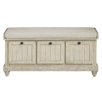 Wali 44 Inch Bench with Lift Top Storage, Cushioned Seat Antique White -BM336334