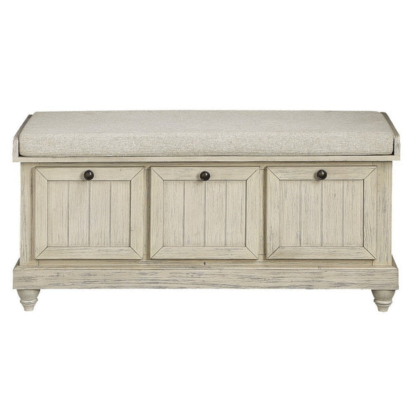 Wali 44 Inch Bench with Lift Top Storage, Cushioned Seat Antique White -BM336334