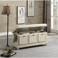Wali 44 Inch Bench with Lift Top Storage, Cushioned Seat Antique White -BM336334