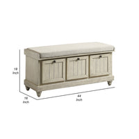 Wali 44 Inch Bench with Lift Top Storage, Cushioned Seat Antique White -BM336334