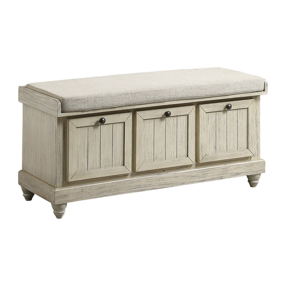 Wali 44 Inch Bench with Lift Top Storage, Cushioned Seat Antique White -BM336334