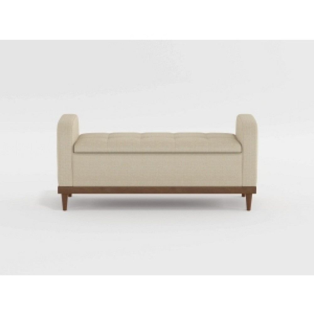 Bity Lift Top Storage Bench, Light Brown Textured Fabric, Wood 50 Inch -BM336335