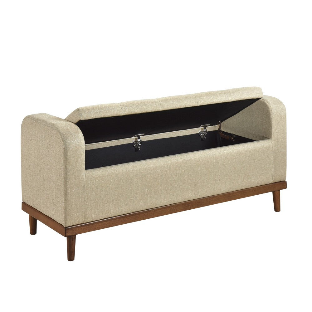Bity Lift Top Storage Bench, Light Brown Textured Fabric, Wood 50 Inch -BM336335