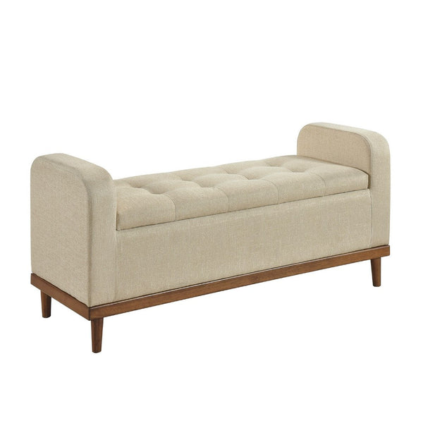 Bity Lift Top Storage Bench, Light Brown Textured Fabric, Wood 50 Inch -BM336335