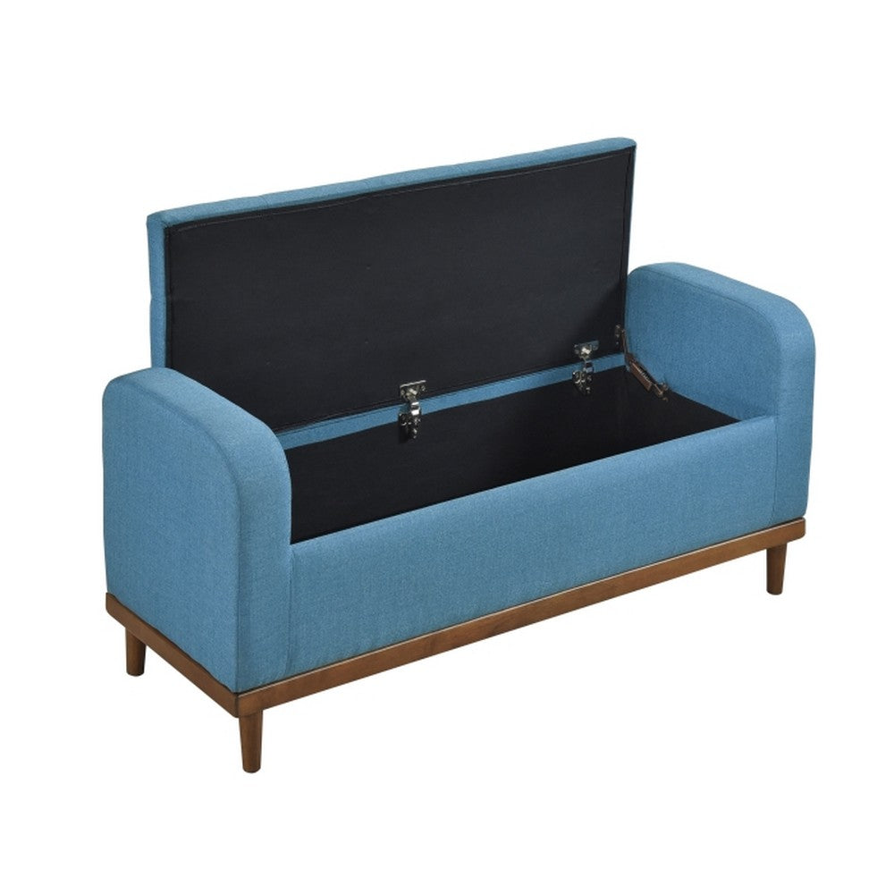 Bity Lift Top Storage Bench, Blue Textured Fabric, Wood Base, 50 Inch -BM336336