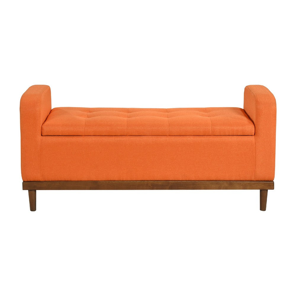 Bity Lift Top Storage Bench, Orange Textured Fabric, Wood Base 50 Inch -BM336339