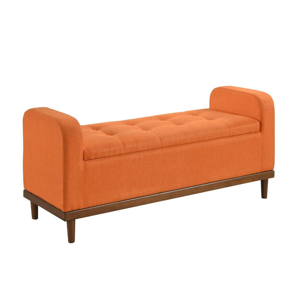 Bity Lift Top Storage Bench, Orange Textured Fabric, Wood Base 50 Inch -BM336339