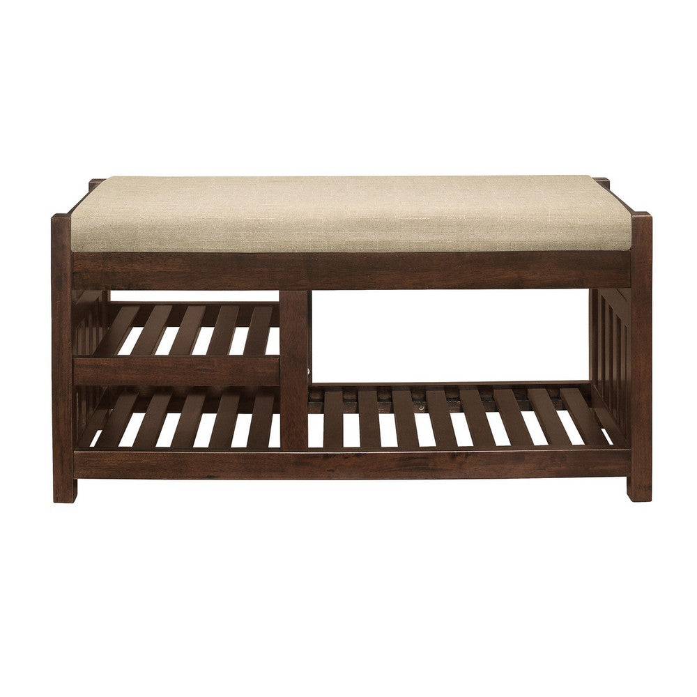 Talmade Shoe Bench, 2 Shelves and Cushioned Seat, Brown, 38 Inch -BM336340