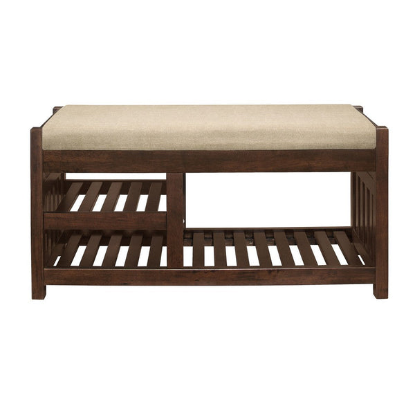 Talmade Shoe Bench, 2 Shelves and Cushioned Seat, Brown, 38 Inch -BM336340